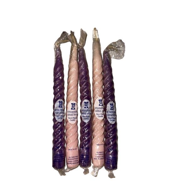 5 Vintage Spiral Hand Dipped 8" Taper Candles Valentines Day pink purple - Picture 1 of 5